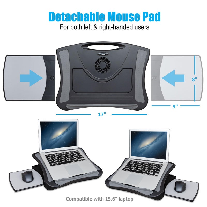 MAX SMART Laptop Lap Pad Laptop Stand with Attached Mouse Pad, Cushion and USB Cooling Fan, Non-Slip Heat Shield Tablet Computer Stand for Sturdy Work Station for Home, Office, Bed Sofa, Couch and Car - Image 3