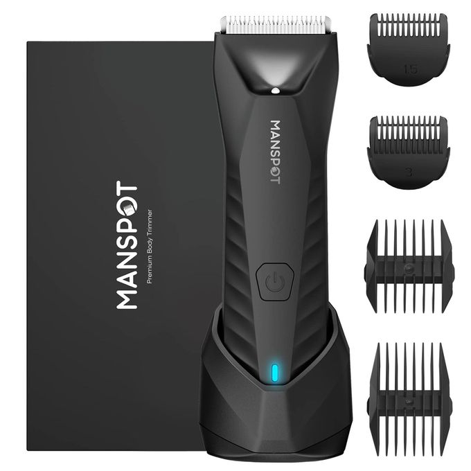 MANSPOT Manscape Body & Pubic Hair Trimmer For Men, Electric Groin Hair Trimmer, Replaceable Ceramic Blade Heads,Waterproof For Wet/Dry Use,Standing Recharge Dock,90 Minutes Shaving(Black) - Image 1