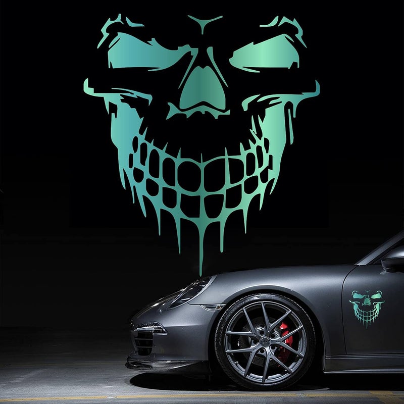 HungMieh Skull Stickers and Decals for Car Windows Doors and Trucks, 3D Skull Decals and Signs for Car Styling, Laser Skull Bumper Stickers for Car Decor, Chrome Tiffany, 6.97" - Image 1