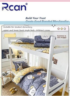 Rcan 3 Piece Set Cartoon College Style Print Design Kids Bedding Quilt Cover Sheet Pillowcase Set Cotton for Dormitory Single Bed Children's Bed for Boys Girls  150x200cm/ 59x78.7In  - Image 3
