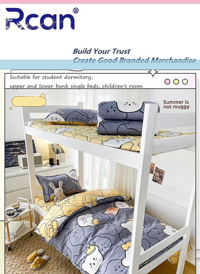 Rcan 3 Piece Set Cartoon College Style Print Design Kids Bedding Quilt Cover Sheet Pillowcase Set Cotton for Dormitory Single Bed Children's Bed for Boys Girls  150x200cm/ 59x78.7In - Image 3