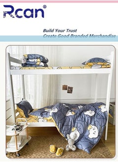 Rcan 3 Piece Set Cartoon College Style Print Design Kids Bedding Quilt Cover Sheet Pillowcase Set Cotton for Dormitory Single Bed Children's Bed for Boys Girls  150x200cm/ 59x78.7In  - Image 2