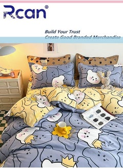 Rcan 3 Piece Set Cartoon College Style Print Design Kids Bedding Quilt Cover Sheet Pillowcase Set Cotton for Dormitory Single Bed Children's Bed for Boys Girls  150x200cm/ 59x78.7In  - Image 4