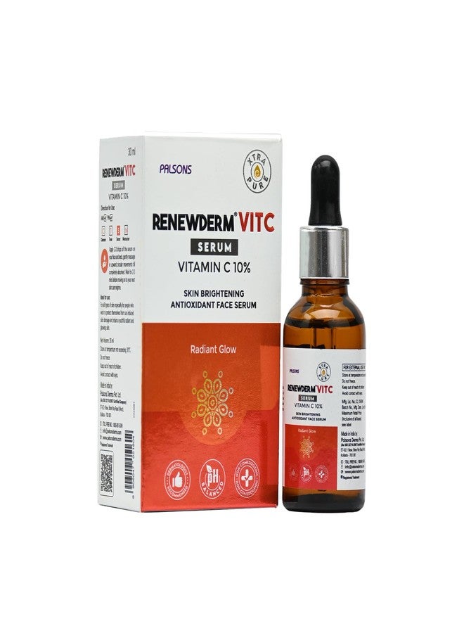 RENEWDERM سيروم رينيوديرم بفيتامين سي لتفتيح البشرة ومضادات الأكسدة مع فيتامين سي 10% | يقلل البقع الداكنة | لبشرة متألقة | مع فيتامين سي، خلاصة الصبار والتوت، 30 مل - Image 1