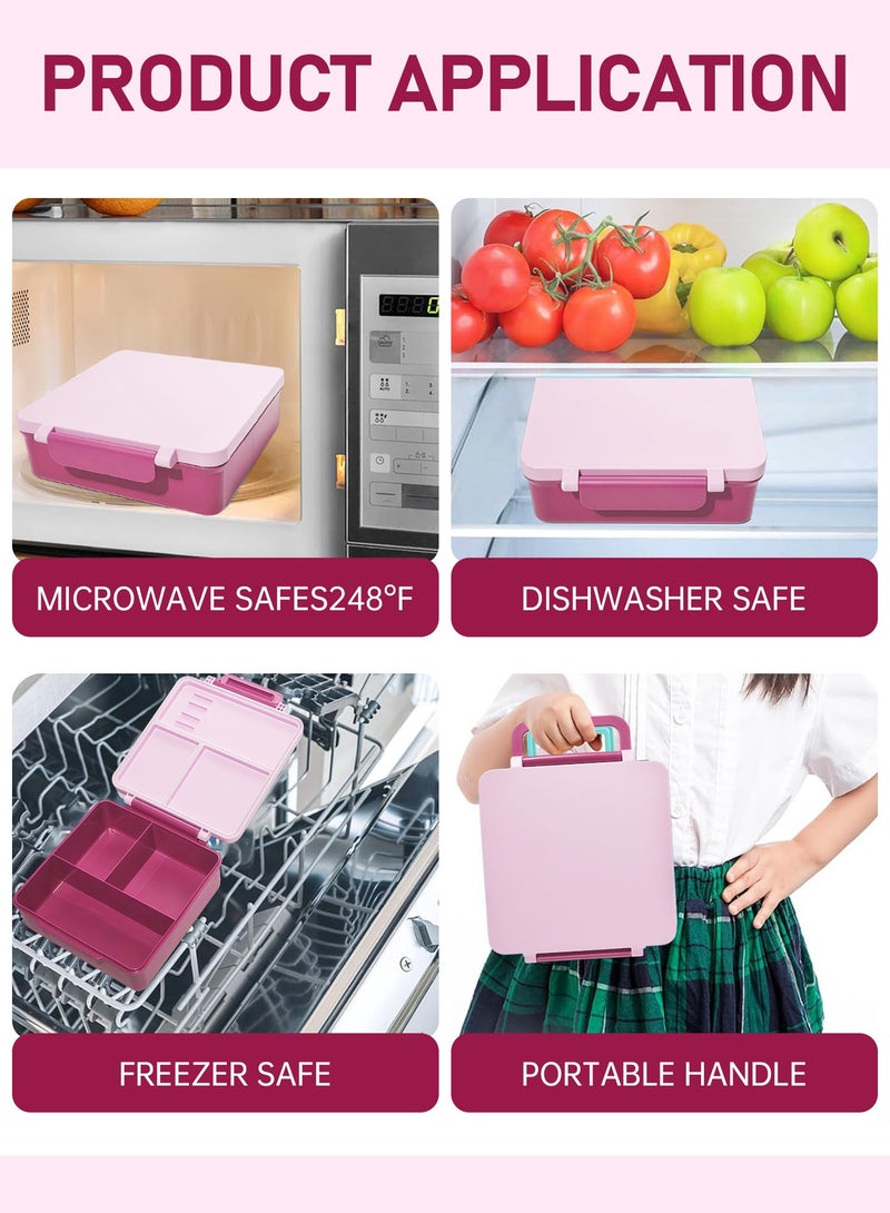 Bento Lunch Box with 8oz Soup Thermo, Kids Leakproof Lunch Food Containers with 4 Compartment, Kids Thermo Insulated Hot Food Jar for School, Travel - (Pink) - Image 5