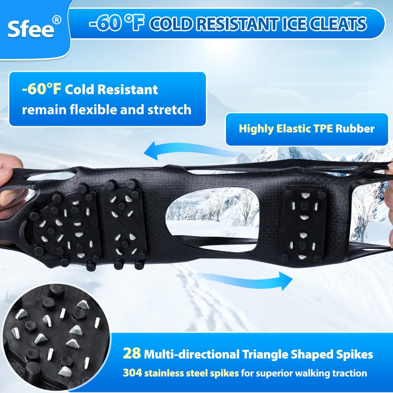 Sfee Crampons Ice Cleats for Shoes and Boots, 28 Snow Shoe Spikes Ultra-Grip Ice Cleats for Men & Women Non-Slip Snow Traction Ice Grippers for Shoes and Boots for Walking, Hiking, Climbing & Fishing - Image 4