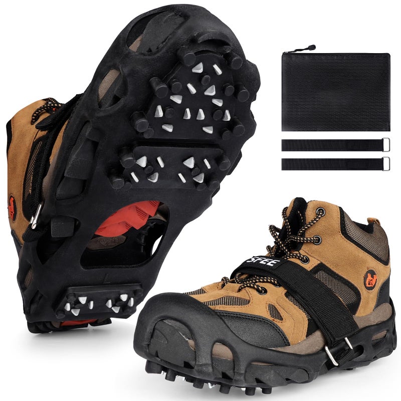 Sfee Crampons Ice Cleats for Shoes and Boots, 28 Snow Shoe Spikes Ultra-Grip Ice Cleats for Men & Women Non-Slip Snow Traction Ice Grippers for Shoes and Boots for Walking, Hiking, Climbing & Fishing - Image 1