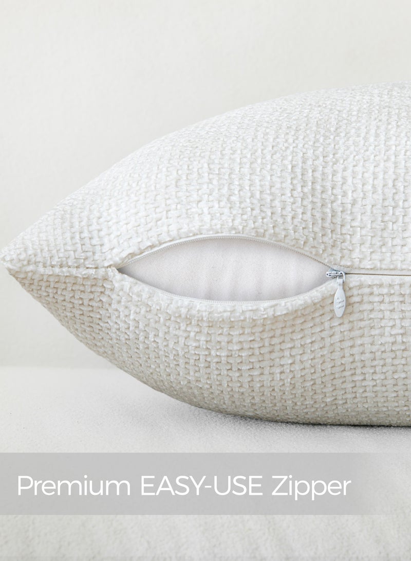 لحظة غطاء وسادة شنيلي باللون الأبيض لحظة 45x45 سم عبوة من 2 غطاء وسادة زخرفي حديث من الطراز الريفي على شكل صليب. - Image 2