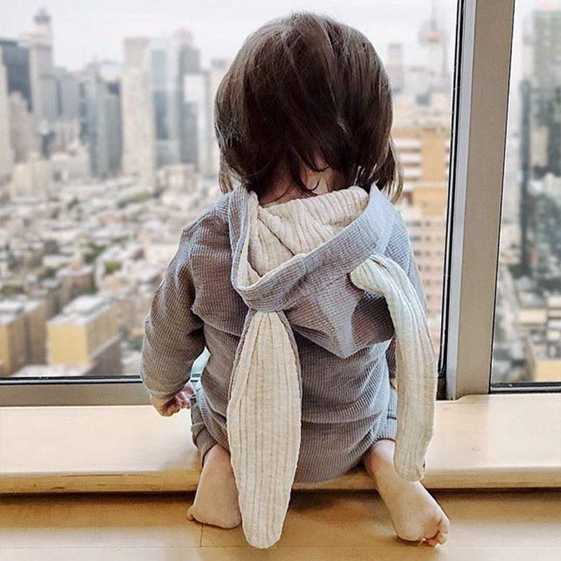 Simplee kids Animal Bunny Baby Easter Clothes Long Ear Rabbit Hoodie Romper with Zipper Grey 3-6 Months - Image 3