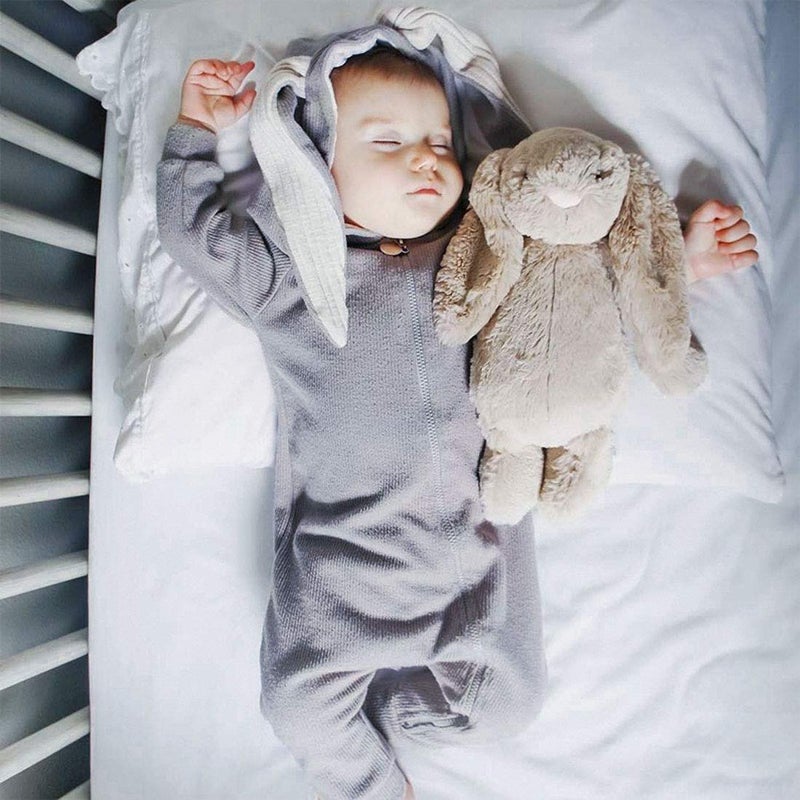 Simplee kids Animal Bunny Baby Easter Clothes Long Ear Rabbit Hoodie Romper with Zipper Grey 3-6 Months - Image 4