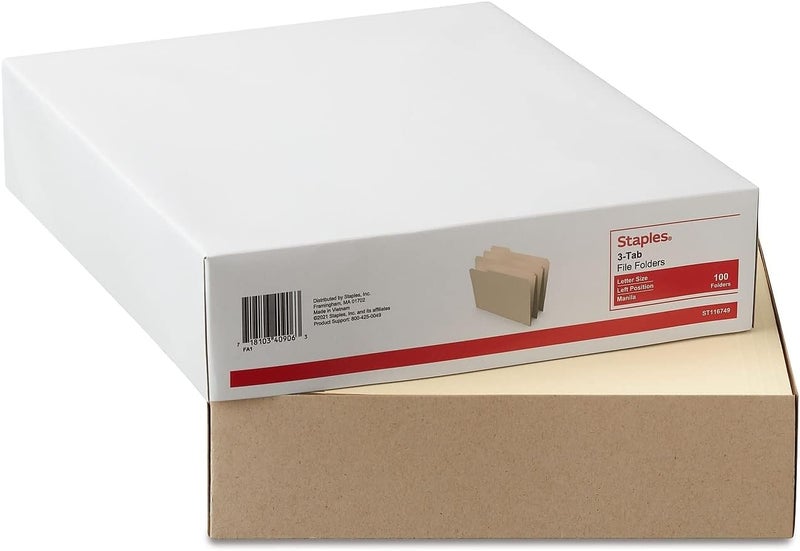Staples File Folders 13Cut Tab Left Position Letter Size Perfect for Home Office or Classroom 100Pack Manila - Image 4