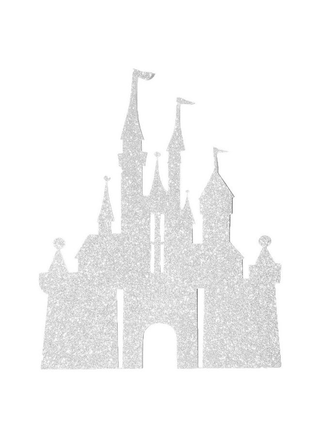 Flairs New York - Happy Birthday Decorations Cake Toppers Party Props (Pack Of 1 Cake Topper Silver Glitter Princess Castle) - Image 1