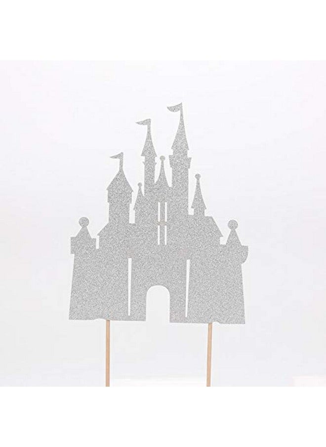 Flairs New York - Happy Birthday Decorations Cake Toppers Party Props (Pack Of 1 Cake Topper Silver Glitter Princess Castle) - Image 1