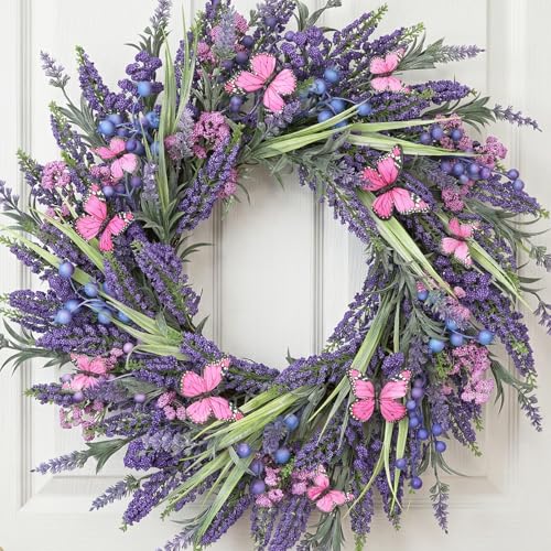 DFRREN Lavender Wreaths for Front Door 24 Inch Spring Summer Wreath with Lavender,Berries, Butterflies,for Year-Round Use Indoors and Outdoors as Wall, Door, Window, Party and Wedding Decorations - Image 5