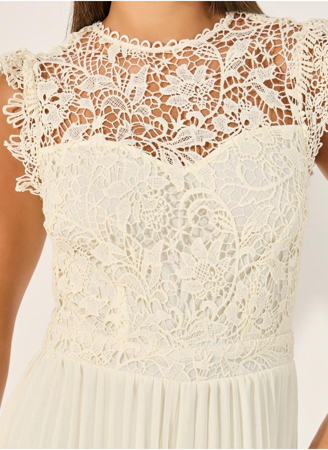 Styli Lace Insert Frill Detail Pleated Wide Leg Jumpsuit  - Image 3