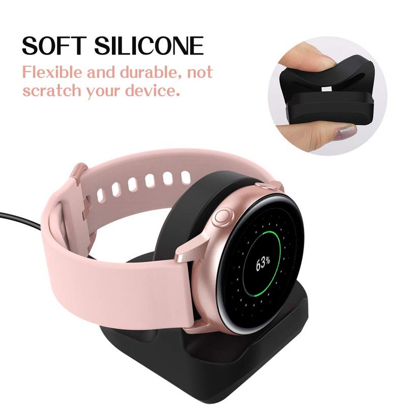 MoKo 2-Pack Charger Stand Compatible with Samsung Galaxy Watch 4,4 Classic/3 41mm,45mm/Active,Active 2 40mm 44mm, Silicone Charging Stand Non-Slip Base Charger Dock Station Holder Bracket - Black - Image 4