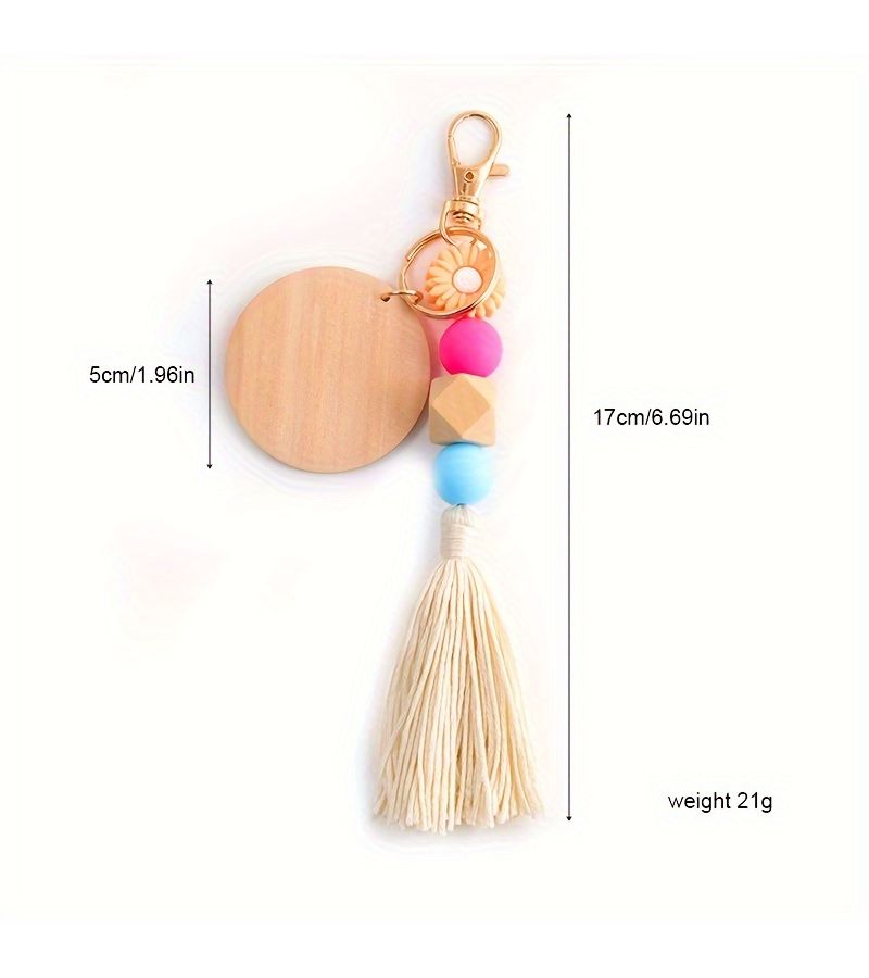 1pc Rose Red Silicone Beads Tassel Wood Chip Creative Keychain Backpack Pendant Bag Charm Birthday Gift Party Favor - Image 3