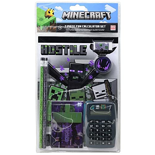 MINECRAFT طقم مستلزمات المدرسة من ماينكرافت للأطفال، الأولاد، البنات - حزمة 7 قطع مع دفتر ملاحظات ماينكرافت، آلة حاسبة، أقلام رصاص والمزيد بالإضافة إلى علامة مرجعية | مستلزمات العودة إلى المدرسة من ماينكرافت - Image 2