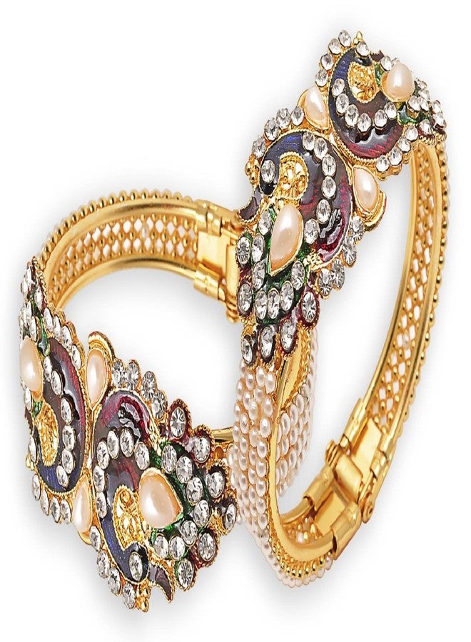 JSD Multicolor Pearl Studded Golden Plated Bangle Set for Women and Girls - Image 4