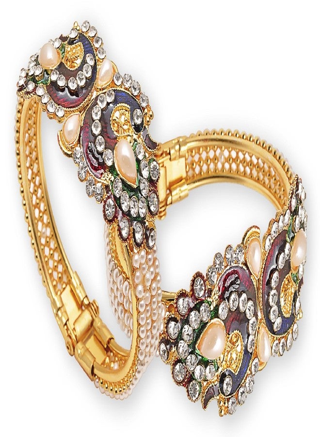 JSD Multicolor Pearl Studded Golden Plated Bangle Set for Women and Girls - Image 1