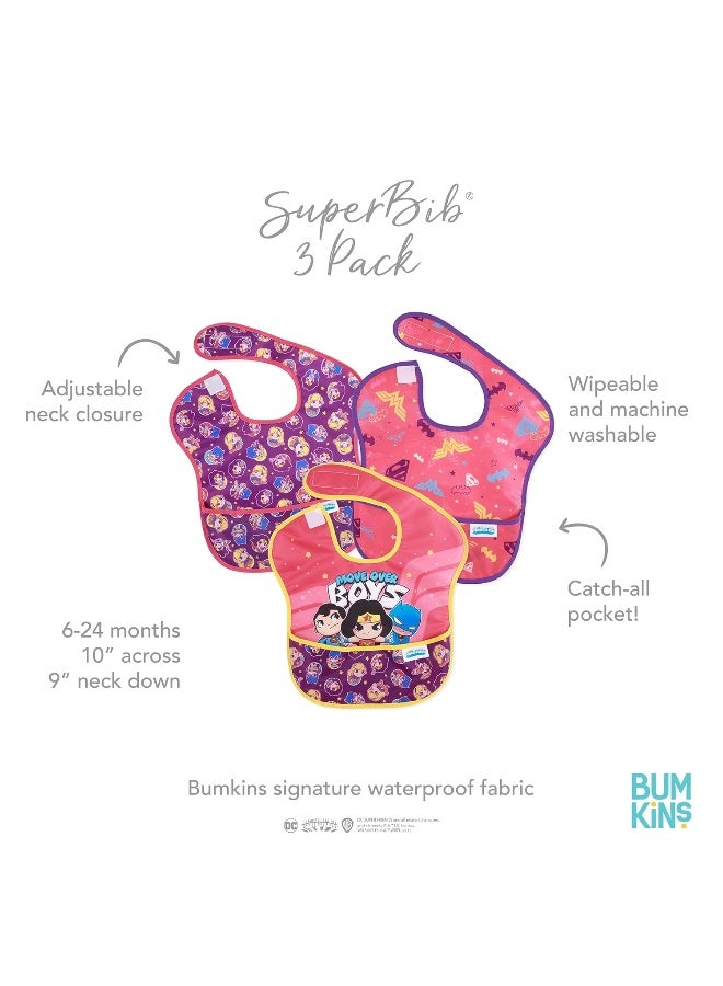 Bumkins Bibs for Girl or Boy, SuperBib Baby and Toddler 6-24 Months, Essential Must Have for Eating, Feeding, Baby Led Weaning Supplies, Mess Saving Catch Food, Fabric, 3-pk DC Comics Move Over Boys - Image 5