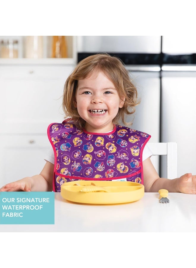 Bumkins Bibs for Girl or Boy, SuperBib Baby and Toddler 6-24 Months, Essential Must Have for Eating, Feeding, Baby Led Weaning Supplies, Mess Saving Catch Food, Fabric, 3-pk DC Comics Move Over Boys - Image 3