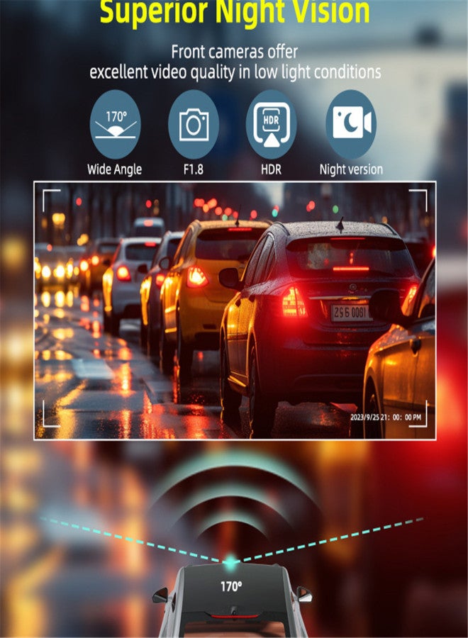 مسجل قيادة بعدسة 4K، واي فاي، تسجيل أمامي وخلفي، شاشة 1.47 بوصة، رؤية ليلية عالية الوضوح بزاوية واسعة، مستشعر كشف الحركة - Image 2