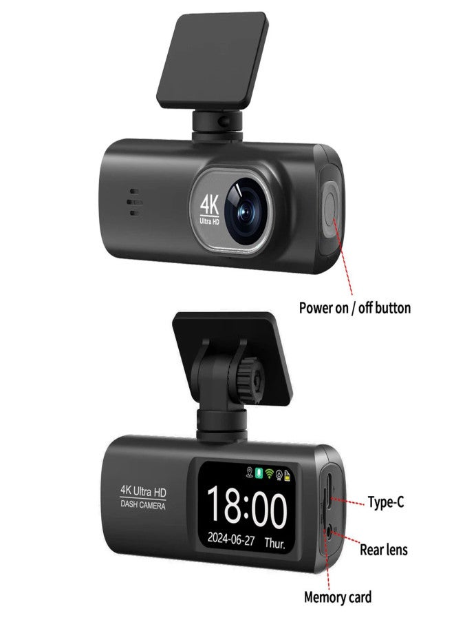 مسجل قيادة بعدسة 4K، واي فاي، تسجيل أمامي وخلفي، شاشة 1.47 بوصة، رؤية ليلية عالية الوضوح بزاوية واسعة، مستشعر كشف الحركة - Image 5
