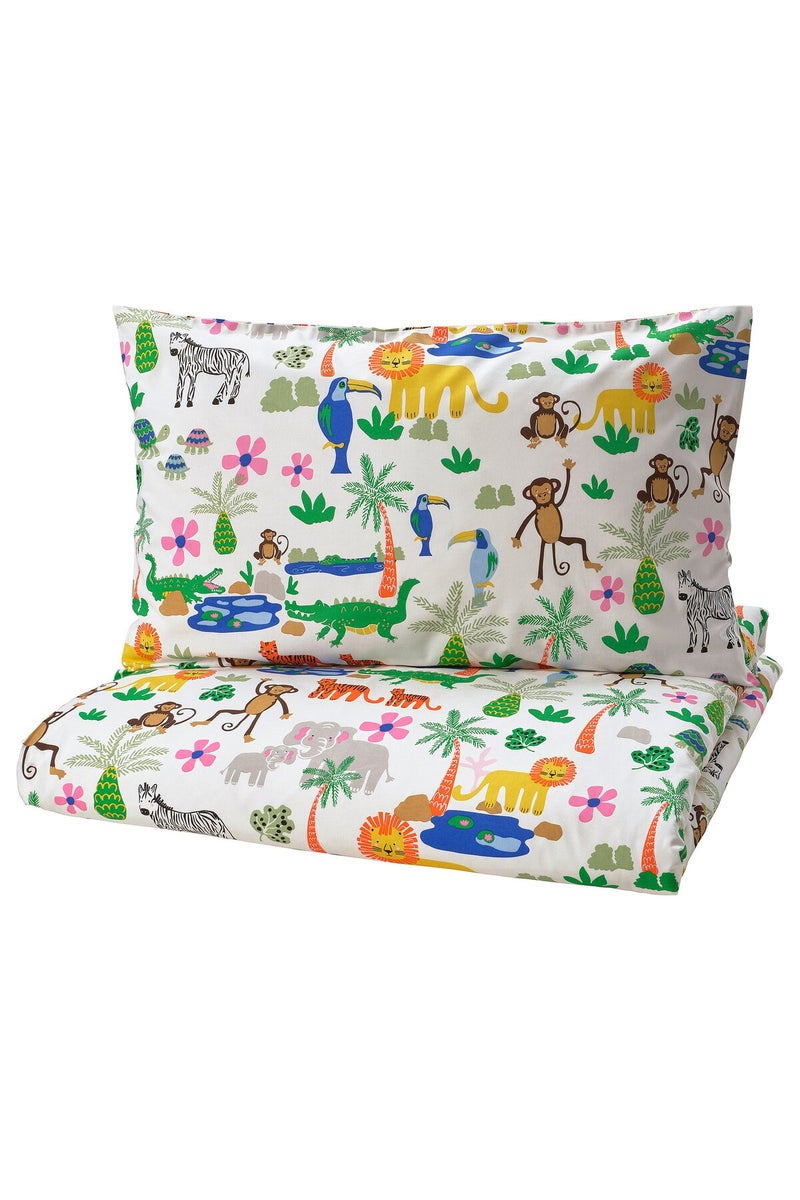 Duvet cover and pillowcase, multicolour/jungle, 150 x 200/50 x 80 cm - Image 1
