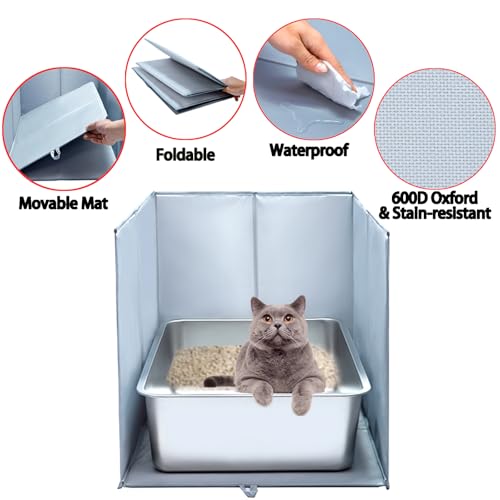 THINMUHAND Cat Litter Box Enclosure with Splash Guard & Anti-Leak Design – Large Litter Pan Shield, Cat Litter Mat Removable & Easy-Clean Surfaces (Size : 24"L×17.5"W×16"H) - Image 3