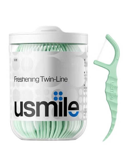 usmile double line fresh anti-caries dental floss toothpick cleaning stick teeth cleaning interdental oral care (fresh 50 pieces)