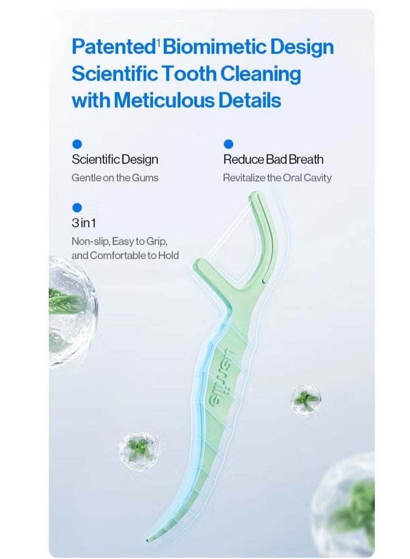 يو سمايل خيط تنظيف الأسنان المزدوج من usmile ضد تسوس الأسنان، عصا تنظيف الأسنان، العناية بالفم بين الأسنان (50 قطعة طازجة) - Image 2
