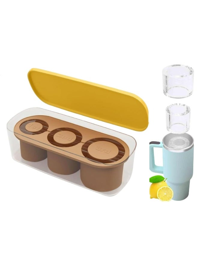 Professional Tumbler Ice Cube Tray Set - 3-Piece Silicone Cylinder Ice Mold with Airtight Lid for 20/30/40oz Tumblers, Whiskey & Cocktails (Coffee) - Image 1