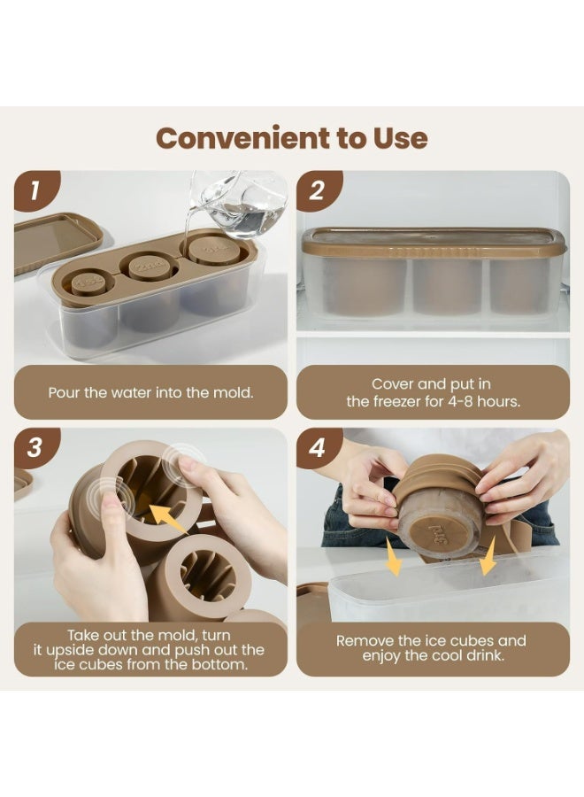 Professional Tumbler Ice Cube Tray Set - 3-Piece Silicone Cylinder Ice Mold with Airtight Lid for 20/30/40oz Tumblers, Whiskey & Cocktails (Coffee) - Image 4
