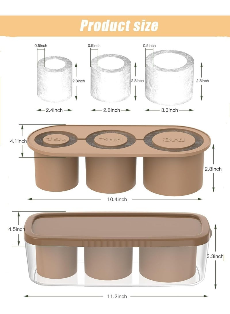 Professional Tumbler Ice Cube Tray Set - 3-Piece Silicone Cylinder Ice Mold with Airtight Lid for 20/30/40oz Tumblers, Whiskey & Cocktails (Coffee) - Image 3