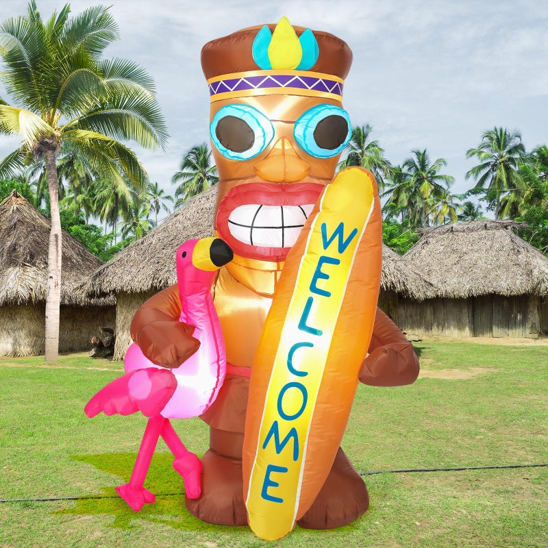 Shappy 5 ft Inflatable Tiki Flamingo Surfboard Luau Hawaiian Party Decorations Summer Inflatables Outdoor LED Lighted Tiki Blow up Beach Tropical Pool Surfing Yard Party Supplies Favors(Flamingo) - Image 1