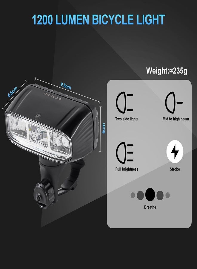 ACRUNU Super Bright LED Bike Light Bar for E-Bike - 1200 Lumens with High/Low Beam, 5 Modes, USB-C Rechargeable, Universal Mount for Mountain/Road Bikes & Out Front Mount (Black, Large) - Image 5