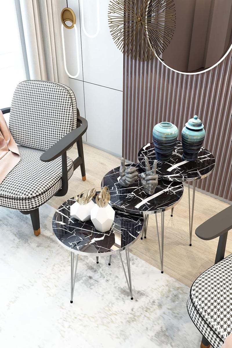 PAK HOME Set of 3 Nesting End Tables - Round Wood Stacking Coffee Side Accent Table with Metal Legs for Living Room, Office, Nightstands for Bedroom - Image 1