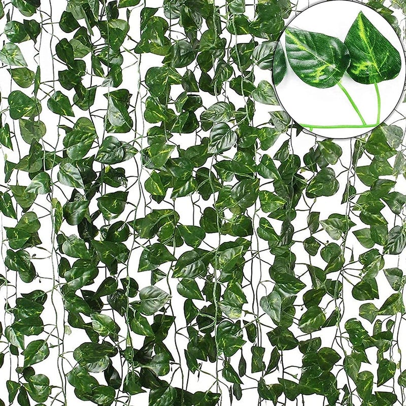 Deehome Pack of 12 Artificial Hanging Ivy Garlands Mapple Leaves Greenercy Vine Creepers Plants Bunch for Home Office Balcony Festive Craft Party Decor Decoration 12 Strings75 FT EachGreen