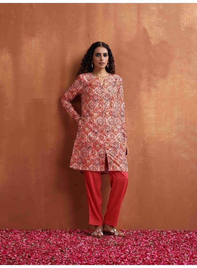 trueBrowns Beige Print Kurta Co-ord Set - Image 2