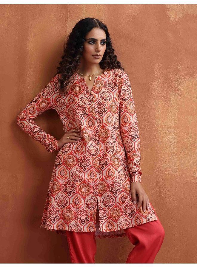 trueBrowns Beige Print Kurta Co-ord Set - Image 1