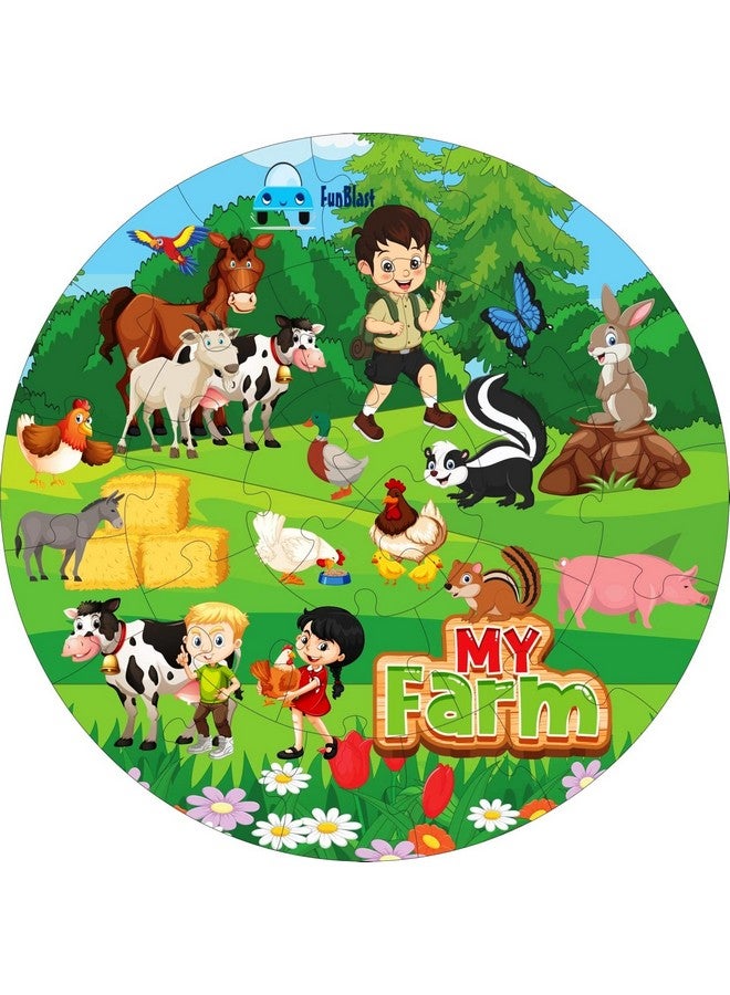فنبلاست أحجية الصور المقطوعة لحيوانات المزرعة من فن بلاست للأطفال - 28 قطعة أحجية صور مقطوعة خشبية بدون ورق، أحجية صور مقطوعة دائرية للأطفال، أحجيات صور مقطوعة خشبية يمكنك صنعها بنفسك للأولاد والبنات من سن 4 سنوات فما فوق - Image 1