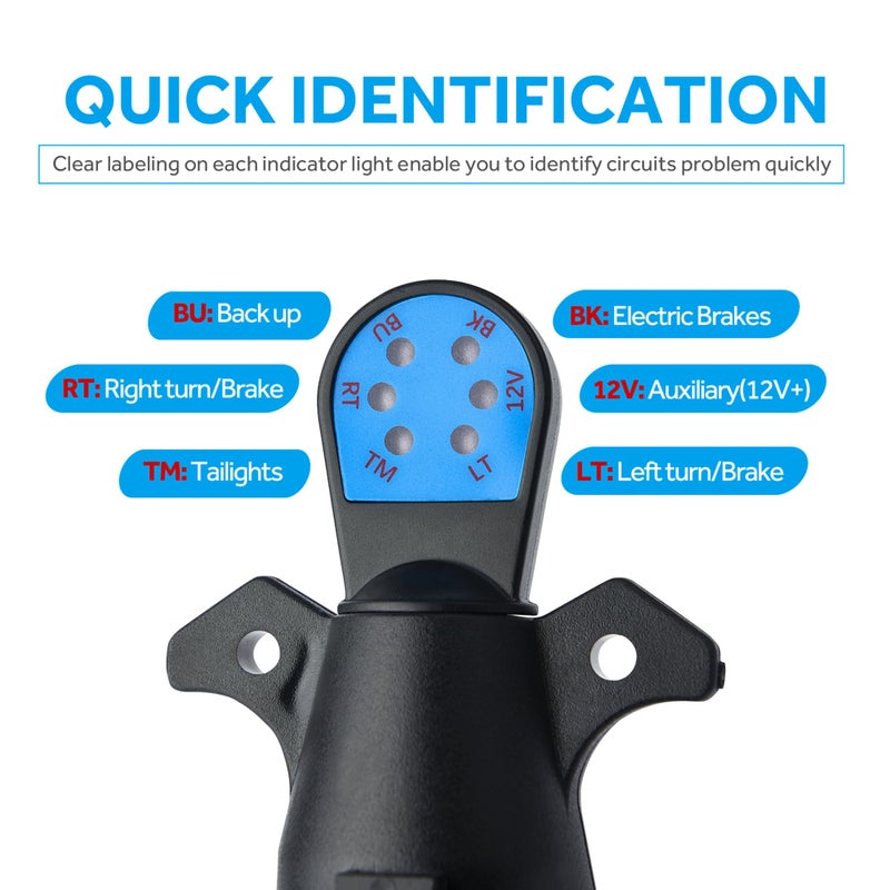 MICTUNING 7 Way Blade Trailer Connector Tester with Red LEDs - Image 3