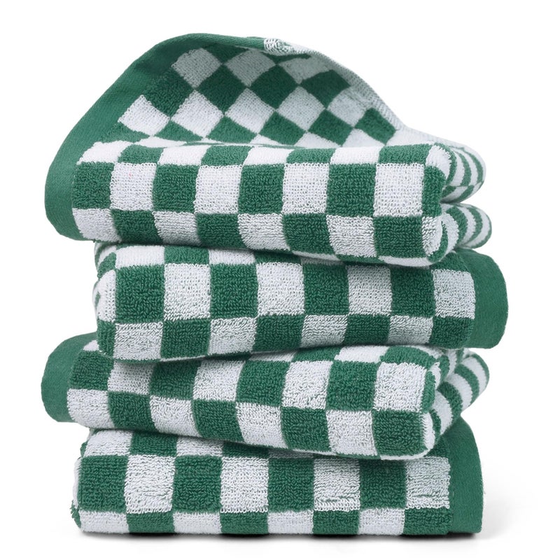 Jacquotha Green and White Hand Towels 4 Pack, Cotton Decorative Bathroom Hand Towel & Checkered Christmas Kitchen Decor, 13” x 29” - Image 1