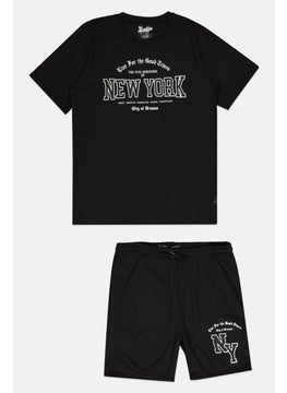 brooklyn Kids Boy 2 Piece Graphic Print T-Shirt And Shorts Set, Black  - Image 1