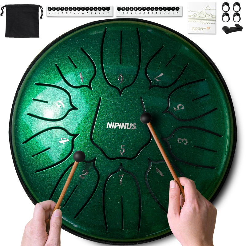 NIPINUS Rain Drum for Outside Garden, Steel Tongue Drum - 6 Inch 11 Notes Metal HandPan Drums,Waterproof Rain Chime,Musical Gifts - Image 1