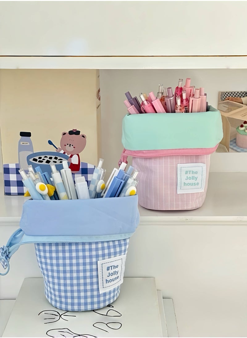 Paraphrase Pink & Light Blue Multi-Functional Foldable & Standable Pencil Case – Cute Storage Pouch & Makeup Brush Holder for School, Travel, and Daily Use  - Image 2