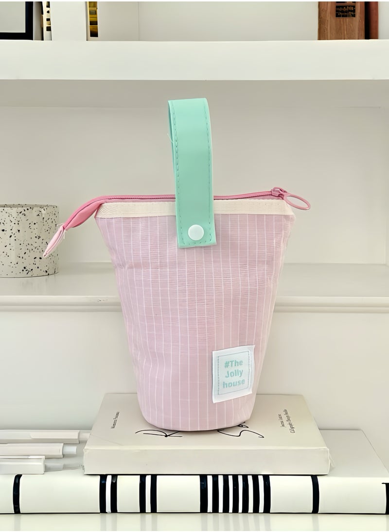 Paraphrase Pink & Light Blue Multi-Functional Foldable & Standable Pencil Case – Cute Storage Pouch & Makeup Brush Holder for School, Travel, and Daily Use  - Image 1