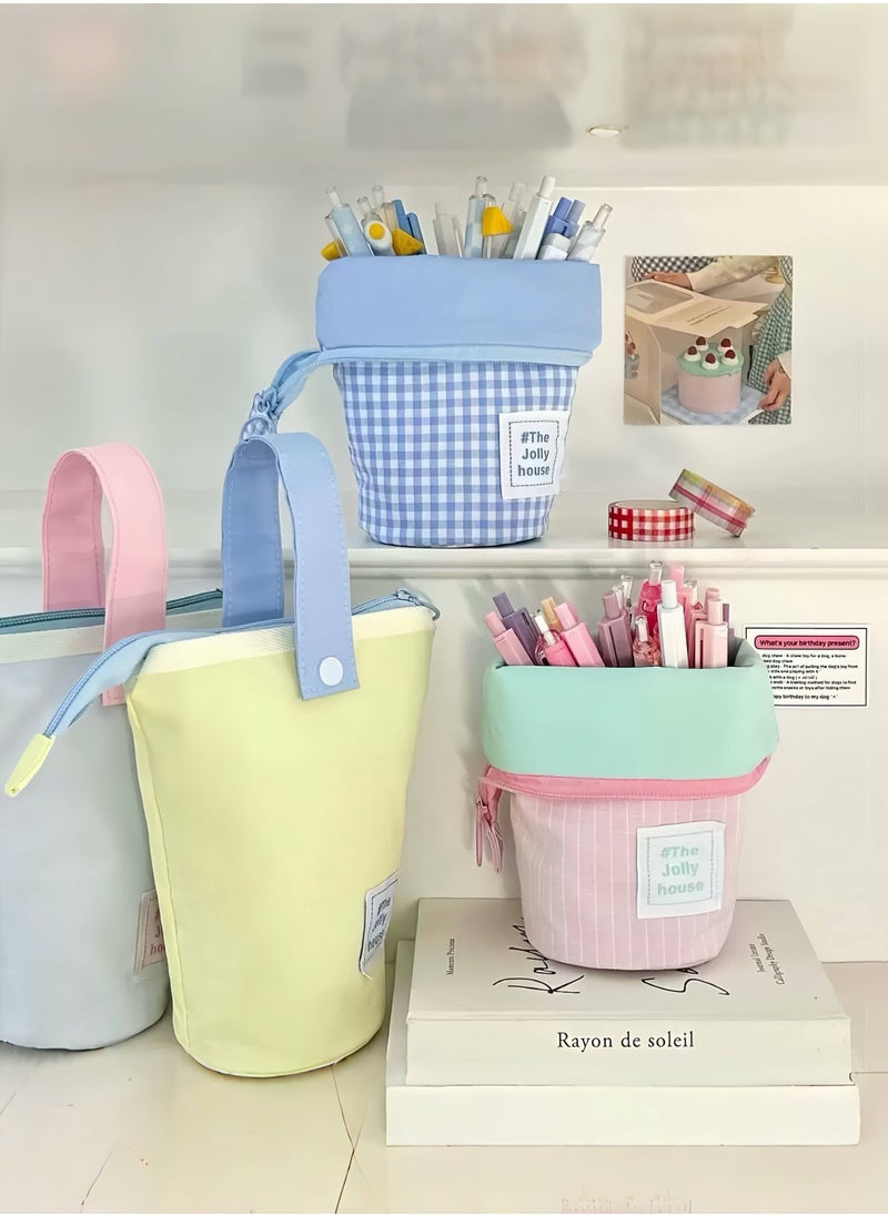 Paraphrase Pink & Light Blue Multi-Functional Foldable & Standable Pencil Case – Cute Storage Pouch & Makeup Brush Holder for School, Travel, and Daily Use  - Image 4