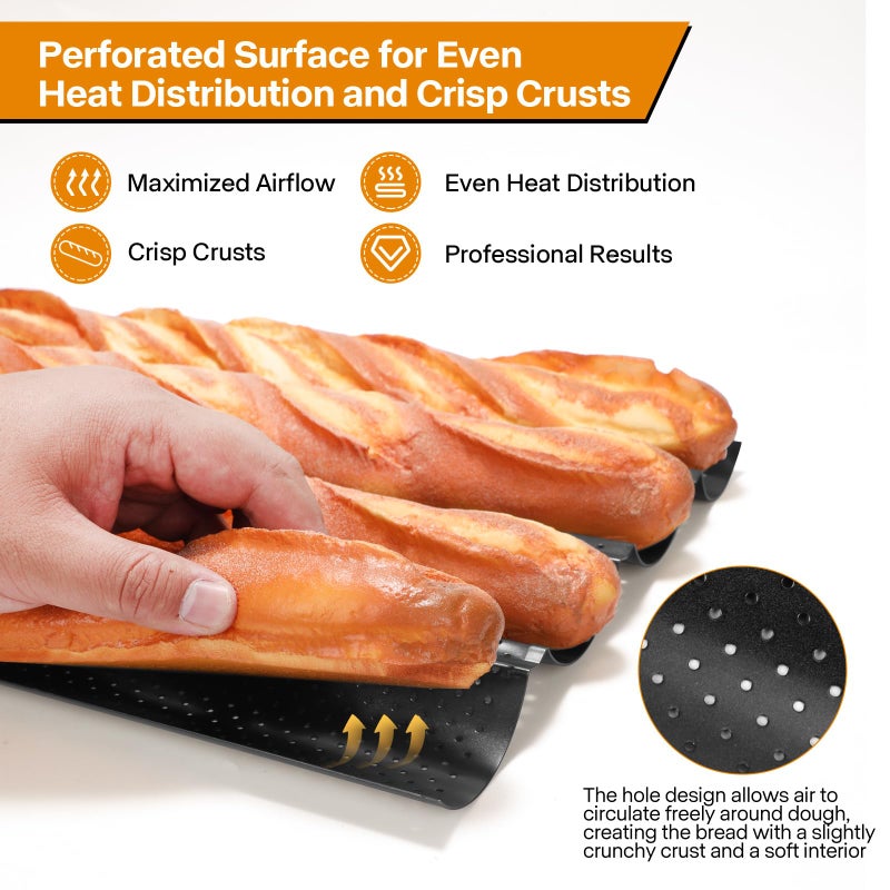 Spmarkt 4-Slot French Baguette Pan Set, Non-Stick French Bread Pan, Baguette Baking Pan with Proofing Cloth, Bread Lame, Home Baking Tools Kit for Homemade Bread - Image 5
